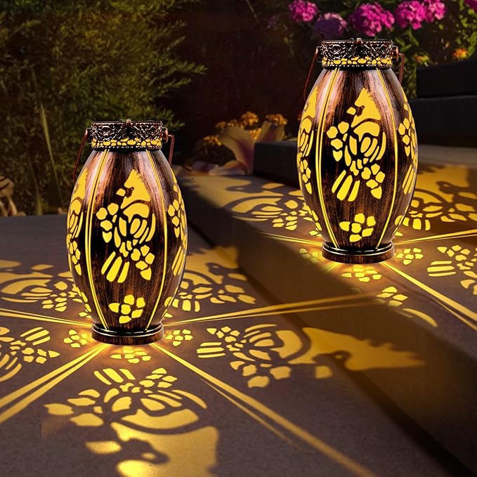 pearlstar 2 Pack Cardinal Solar Lanterns Outdoor Hanging Light Waterproof, Birthday Gifts for Women Mom Men,Decorative Metal Solar Lamp for Table Garden Yard Patio Pathway,Copper