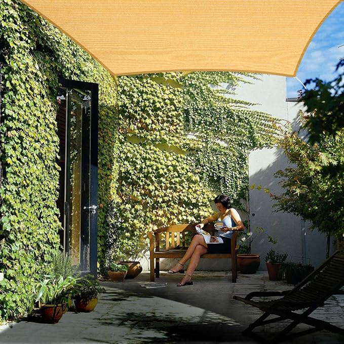 Eden's Decor Straight Flat-Edged Sun Shade Sail Rectangular 16' x 22' Wheat UV-Blocking Outdoor Canopy Fabric Cloth Awning for Pergola Patio Garden Backyard Custom Size