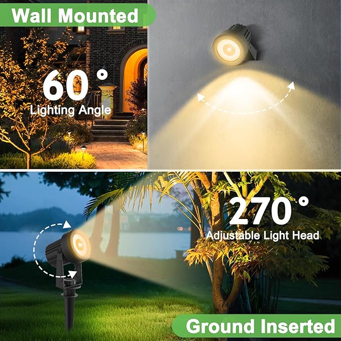 Solar Spotlights Outdoor 2Pack Warm White Auto Dusk to Dawn Landscape Lights, IP65 Waterproof Solar Lights for Garden Yard Path 2-in-1 Ground or Wall Mount