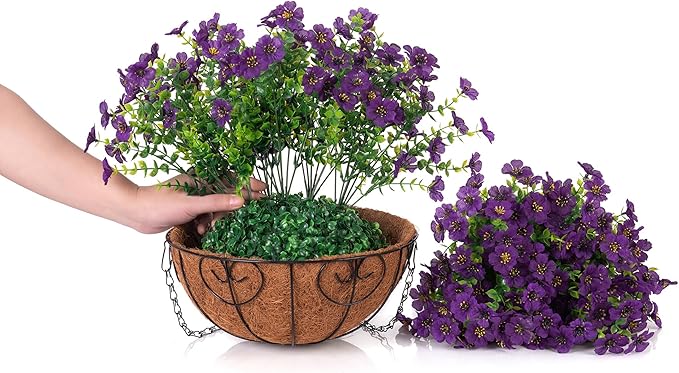 Artificial Fake Hanging Plants Flowers with Basket Outdoor Decor Faux Silk Dasiy Flower Arrangements in Pot Planter for Porch Home Indoor Patio Garden Yard Decoration