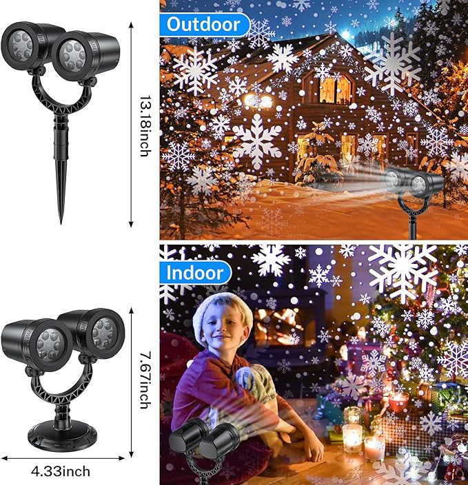 Christmas Projector Lights Outdoor - 2024 Upgraded Double Head Brighter Waterproof LED Snowflake Projector Lights for Outdoor & Indoor Parties, Garden, Patio, and Christmas Decorations