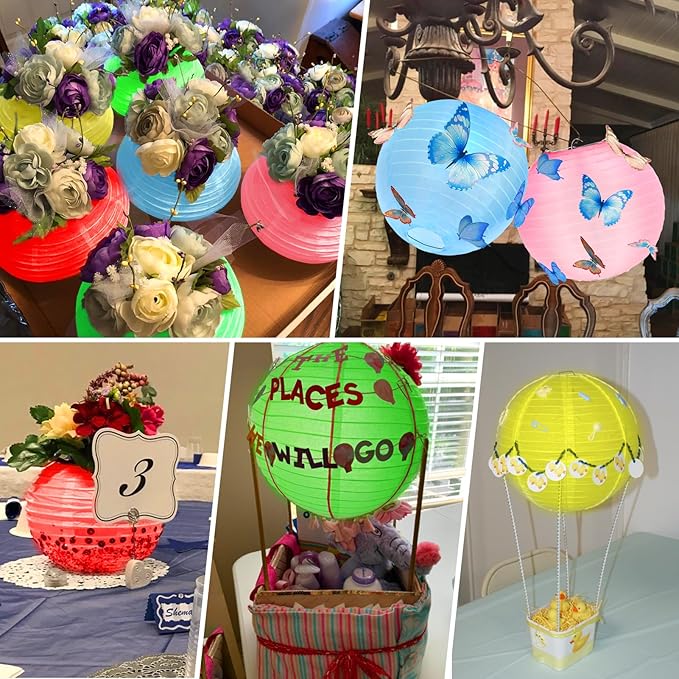 KNONEW 10 Pack Multicolor Outdoor Silk Lanterns Decorative, 10inch Waterprooof Outside Indoor Chinese Hanging Round Lanterns for Weddings, Birthdays, Parties Decoration (Mixed Color)
