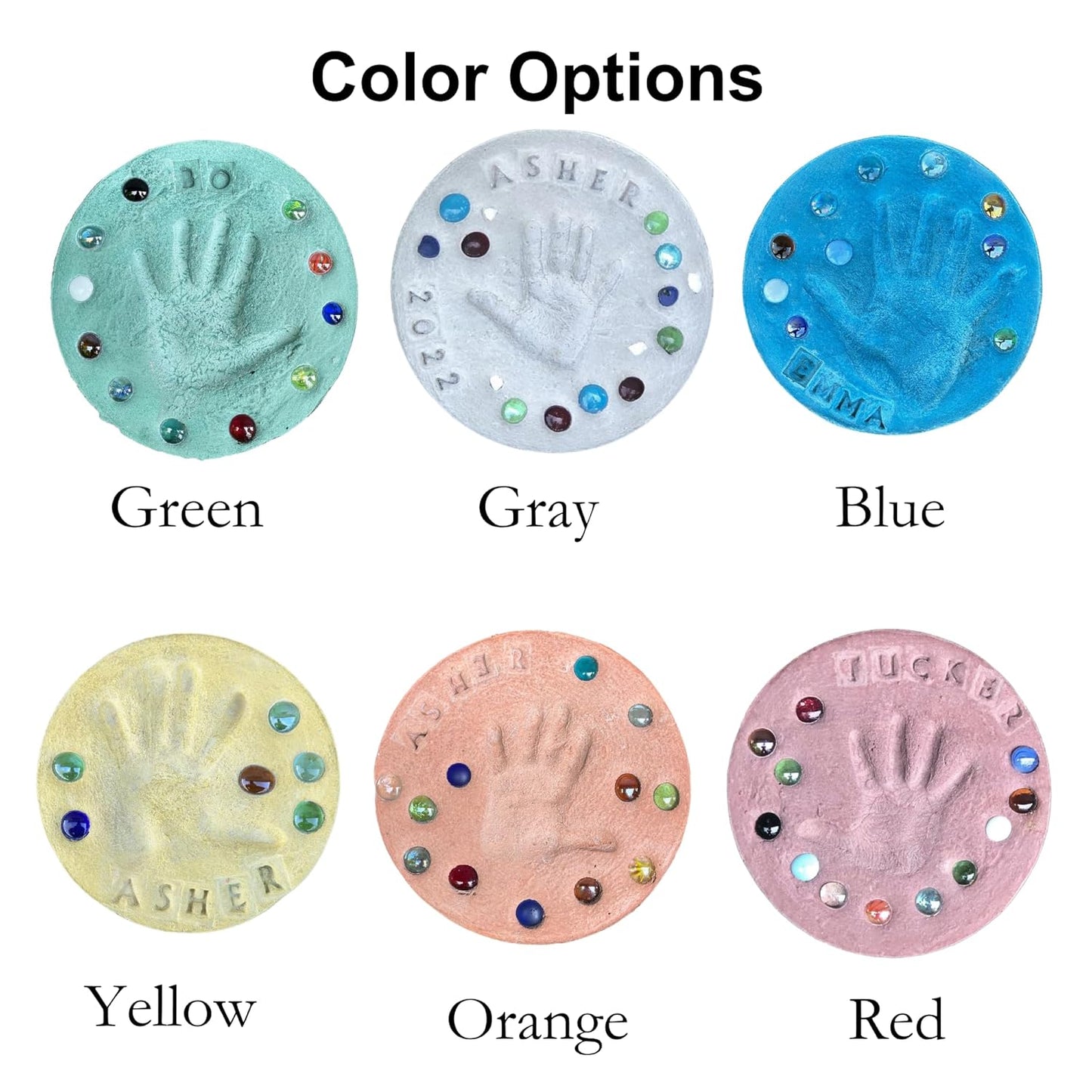 DIY Stepping Stone Kit with Color Pigment, Handprint Stepping Stone, Mother's Day Gift, Footprint Stepping Stone (8 Inch + Stamp Set, Orange)