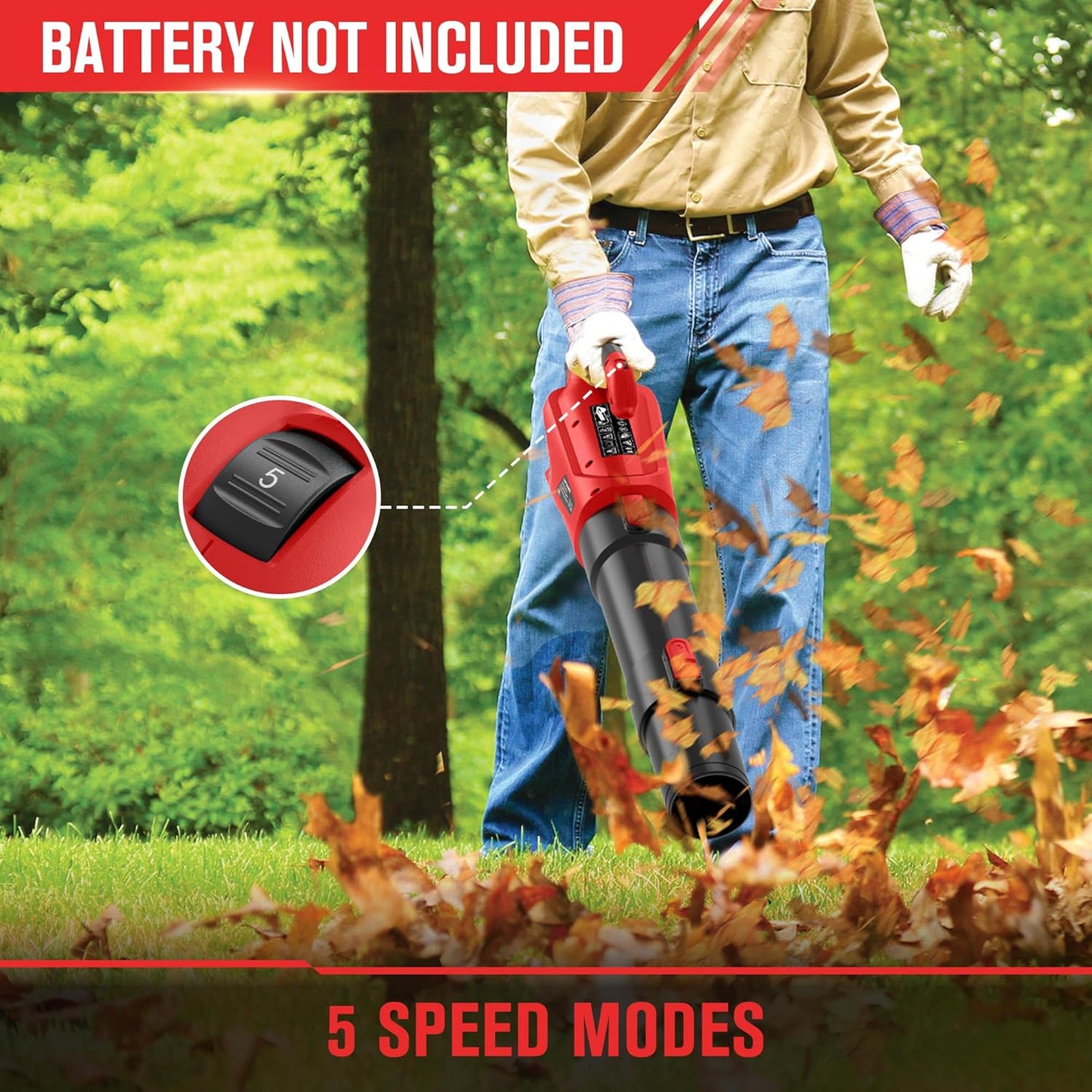 Cordless Leaf Blower Up to 500CFM Compatible with Milwaukee M18 Battery (Tool Only), Electric Leaf Blower Cordless with 5 Speed Modes, Battery Powered Leaf Blowers for Lawn Care, Yard