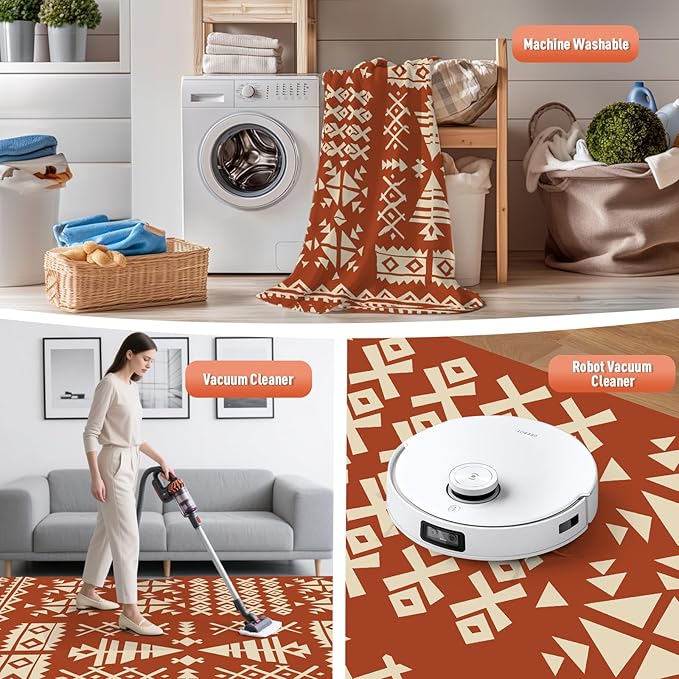 WILDROOTS 8x10 Feet Plastic Exotic Red Outdoor Rug, Stain Resistant Waterproof Reversible Outdoor Patio Rug, Fade Resistant Camping Rug