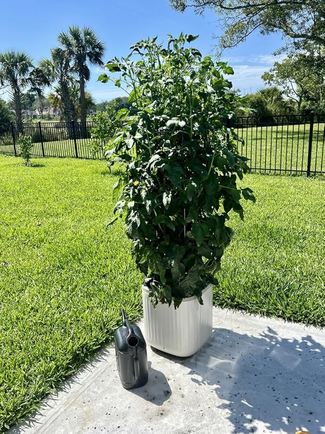 Vego garden Planters for Outdoor & Indoor Plants, Large Plant Pots with Self Watering, 15" Tall Large Plant Pots with Trellis for Flowers Plants Decor, Cream White