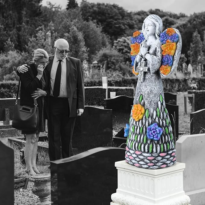 Yiosax-Garden Angels Outdoor Statue-Solar Lights Decor - Solar Angels for Cemetery Grave Cross Praying Succulent Wings Remembrance Angel Figurine Lawn Yard Decorations, White, Yiosax-Angel04