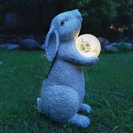 Solar Rabbit Statue Garden Decor -Rabbit Lover Gifts, with Gazing Solar LED Lights Ball Bunny Decoration for Garden Yard Patio Lawn Balcony - Gifts for Mom Grandma