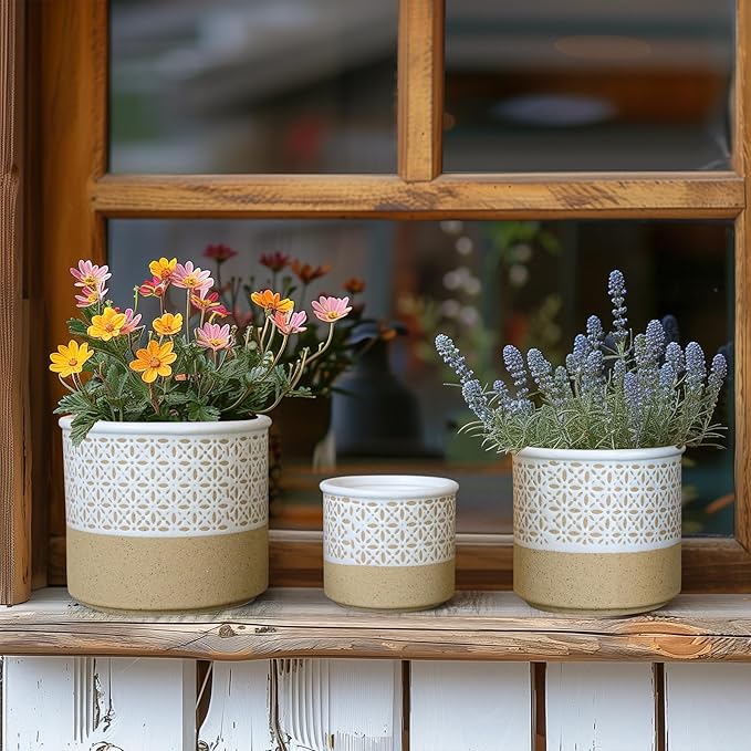 T4U Ceramic Planters for Indoor Plants, 4.2+5.4+6 Inch Plant Pots Set, Flower Pots with Drainage Holes and Plug, Ceramic Plant Pot for Indoor and Outdoor Plants, Morden Home Decor, Gifts for Mom