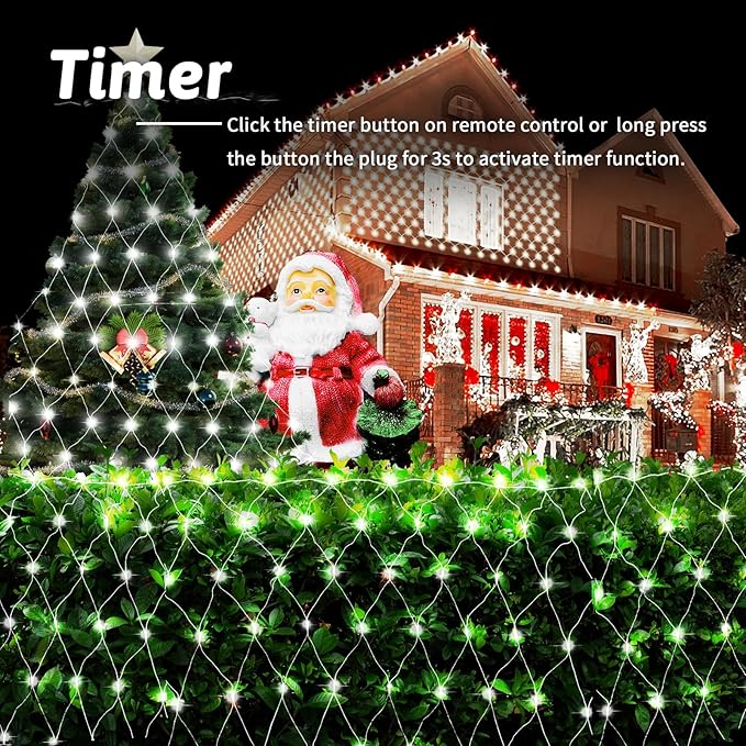 JXLEDAYY Christmas Net Lights Outdoor 200 LED 9.8x6.6 FT Mesh Lights for Bush Waterproof Fairy String Lights Plug in with Remote Timer 8 Modes for Garden Yard Bush Tree Patio Decor-Cool White