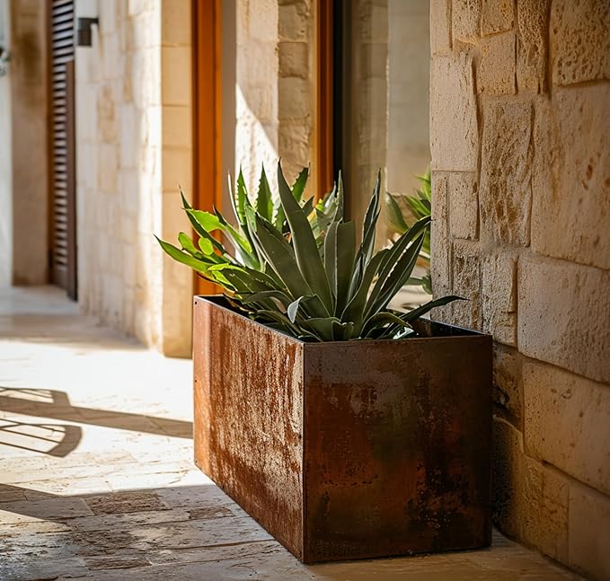 DIY CARTEL Corten Steel Rectangular Outdoor Planter Box, Rustic & Modern Farmhouse Design, Large Raised Metal Garden Bed for Commercial & Residential Use (36in x 16in x 16in)