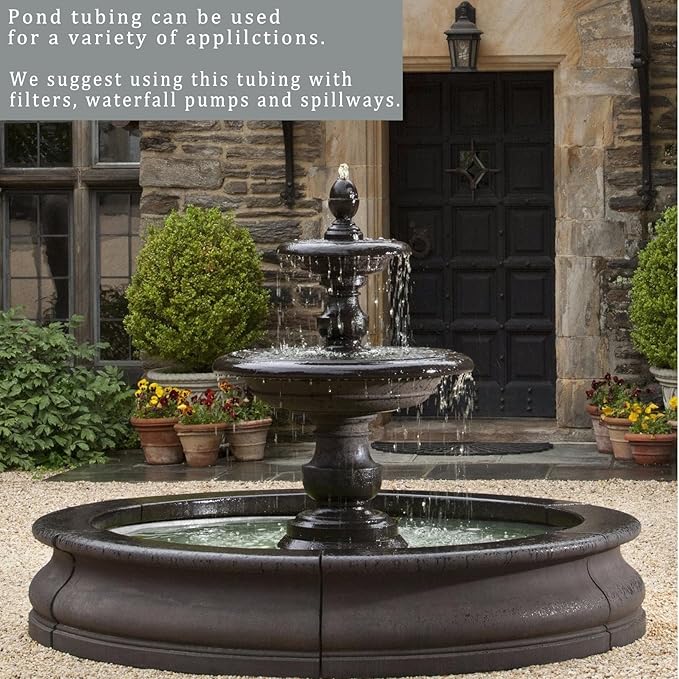 Pond Hose ID 3/4” × 25ft Black Corrugated Flexible Reinforced PVC Hose Vinyl Tubing for Pond Pump Fountain Garden Waterfall, Non-toxic & Kinkproof, with 2 clamps