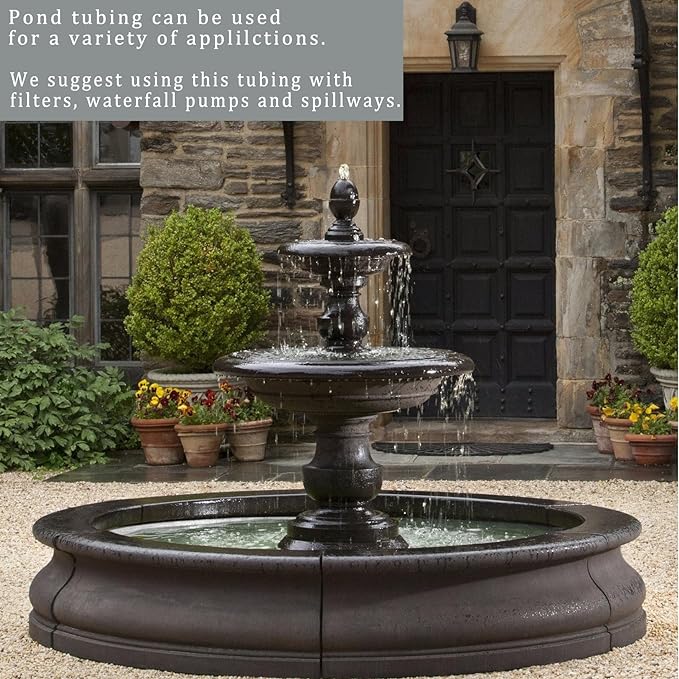 Pond Hose ID 2” × 10ft Black Corrugated Flexible Reinforced PVC Hose Vinyl Tubing for Pond Pump Fountain Garden Waterfall, Non-toxic & Kinkproof, with 2 clamps