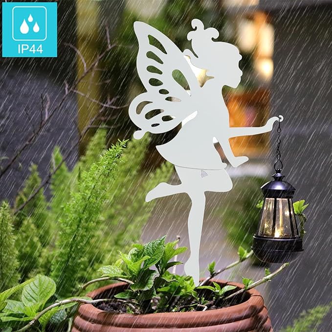 Solar-Garden-Lamp 2 Pack Metal Fairy Hanging Lanterns, Solar Outdoor Decorative Stake Ornaments for Lawn, Patio or Courtyard, White