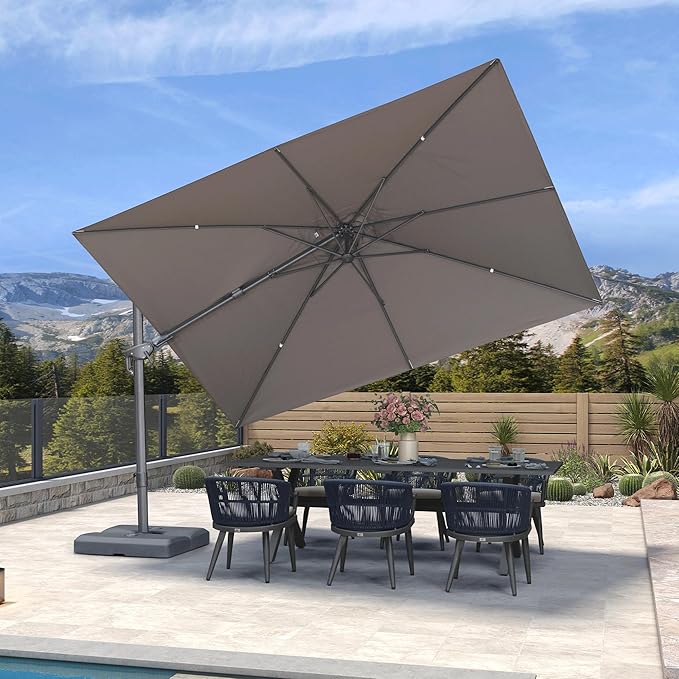 PURPLE LEAF 10' X 6.5' Left-right Tilting Outdoor Patio Umbrella Swivel Offset Cantilever Heavy Duty Rectangle Aluminum Umbrella with UV Resistant for Deck Pool Patio Backyard, Ash Mocha