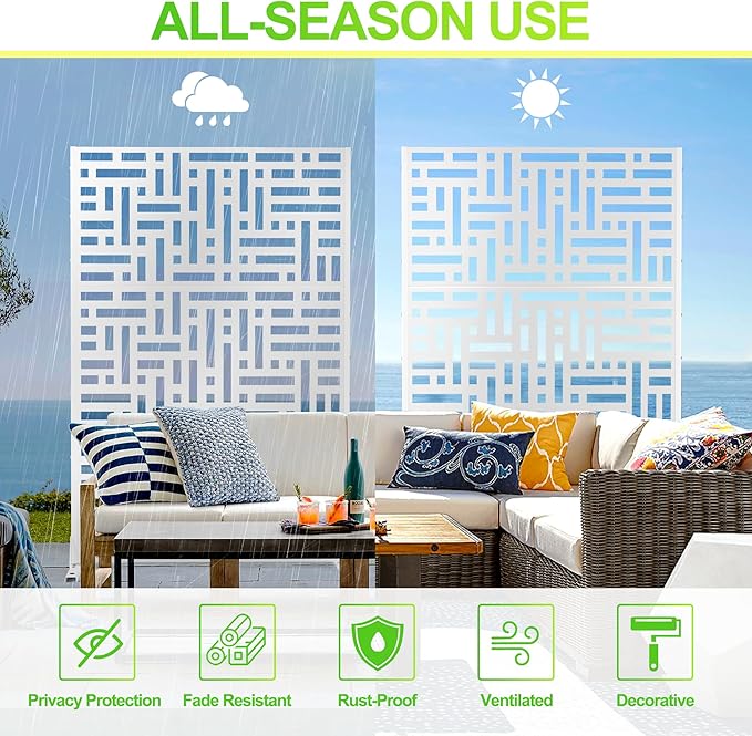 Outdoor Privacy Screen,72" H×47" W Metal Privacy Screen, Freestanding Privacy Fence Panels for Patio