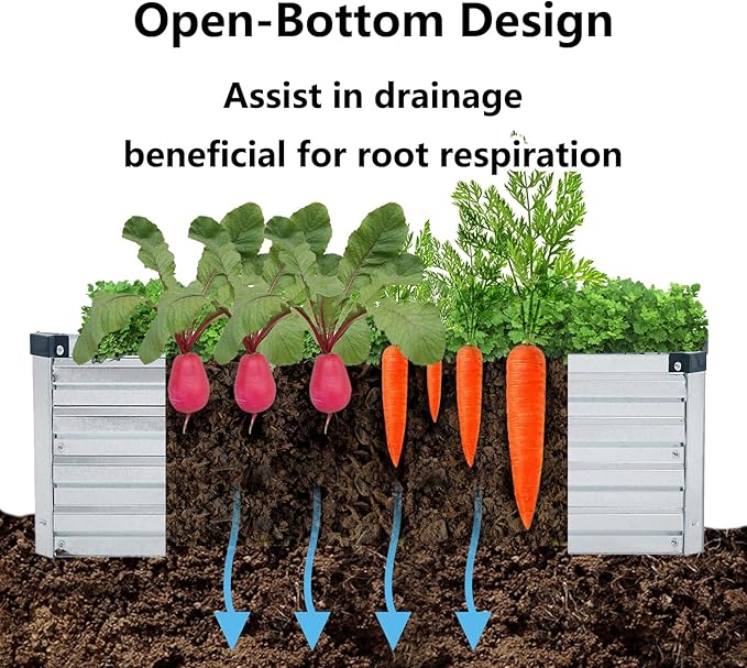 2 Pack 8x2x1FT Galvanized Raised Garden Beds Kit Outdoor Metal Gardening Planter Box for Vegetable Elevated Flower Herbs,Silver