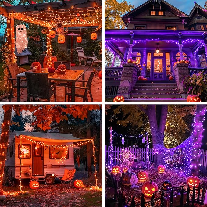 JMEXSUSS 500 LED Halloween Lights Outdoor Orange and Purple, 173ft Color Changing Halloween String Lights with Remote, Waterproof Halloween Tree Lights Plug in for Halloween Indoor Decor