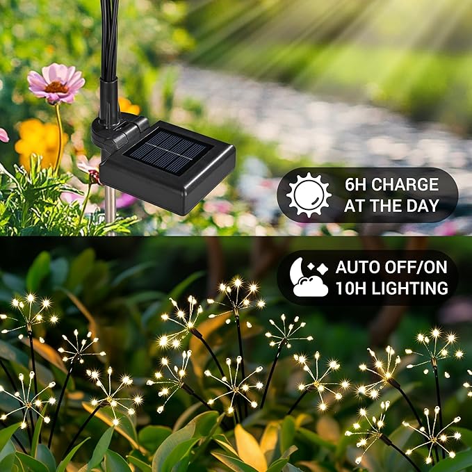 Solar Garden Decor Lights Outdoor, Solar Powered Lights Waterproof for Yard Patio Porch Flowerbed, Fairy Gardening Supplies Gifts Firwork(6 Pack Warm White)