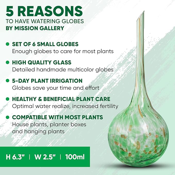 Plant Watering Globes Set of 6 - Small Self Watering Globes for Indoor & Outdoor Plants - Multicolored, Automatic, Glass Watering Bulbs for Daily Use, Plant Watering Devices
