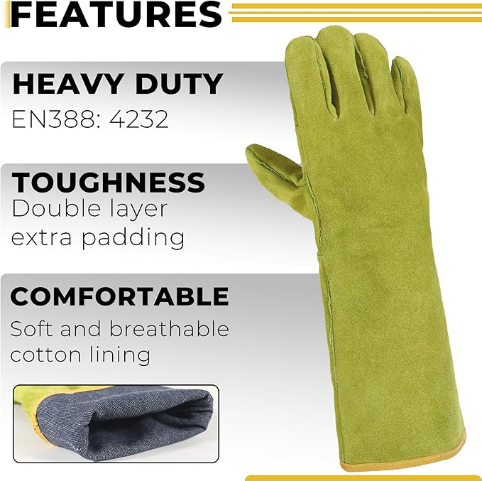 HANDLANDY Animal Handling Gloves, Bite Proof Cat Gloves, Ideal for Rose Pruning, Gardening, Falconry, Pet Grooming (Ginger yellow, 16 Inches)