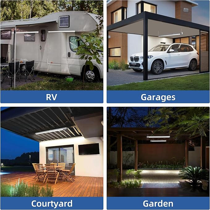 hykolity Solar Powered Shop Light with Motion Sensor, 3FT 17W (100-Watt Equivalent),Integrated LED IP65 Waterproof Outdoor Motion Sensor Shop Light for Garage, Barn, House - 2 Pack