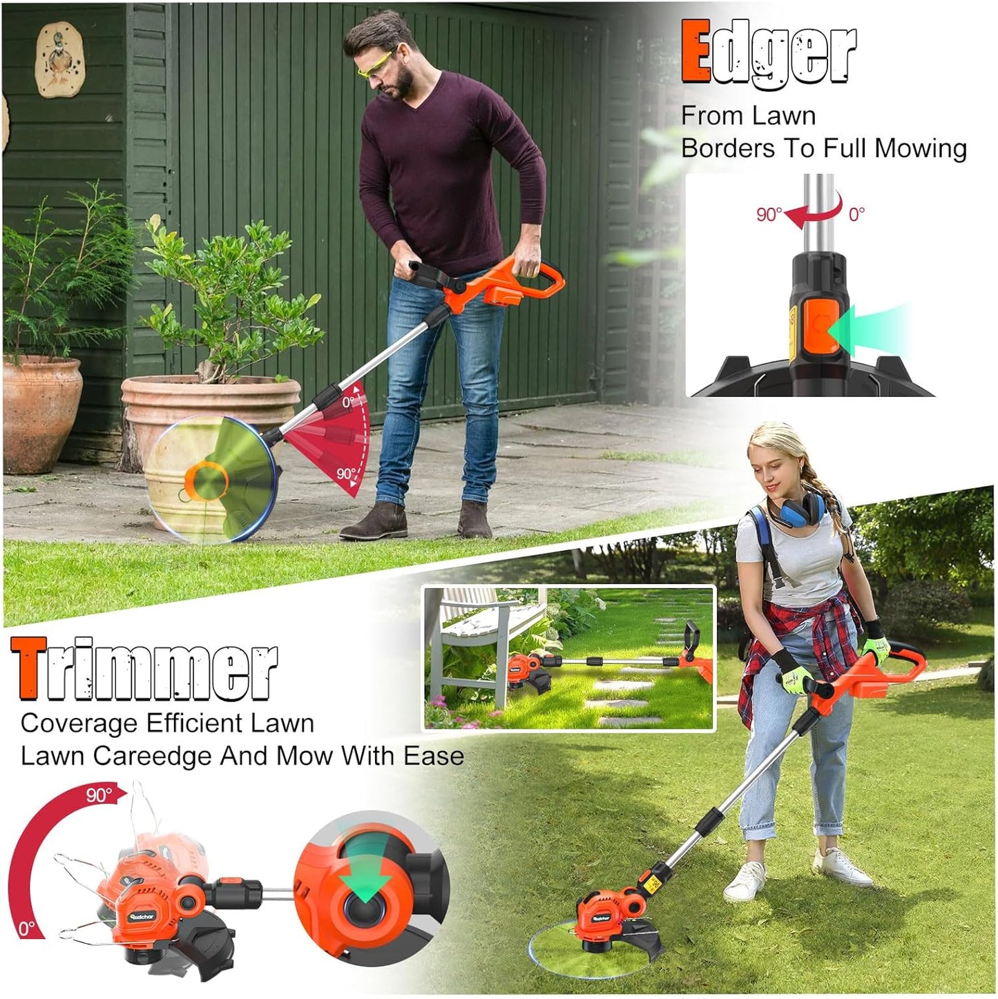 Cordless String Trimmer Compatible for Milwaukee 18V Battery,Garden Lawn Edger with 25cm Cutting Diameter,Electric String Trimmer,Weed Wacke,Weedeaters for Lawn Garden (NO Battery)