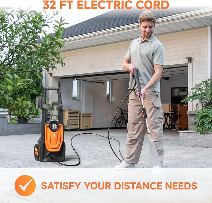Giraffe Tools Electric Pressure Washer, 2400 PSI 2.3 GPM with 4 Quick-Connect Nozzles, 20FT Hose & Foam Cannon, Powerful Washer for Cars/Road/Driveways/Fences
