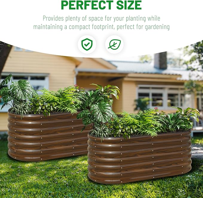 SnugNiture Galvanized Steel Raised Garden Bed, 4x2x2 ft, Outdoor Oval Deep Root Planter Box for Growing Vegetables, Flowers and Fruits