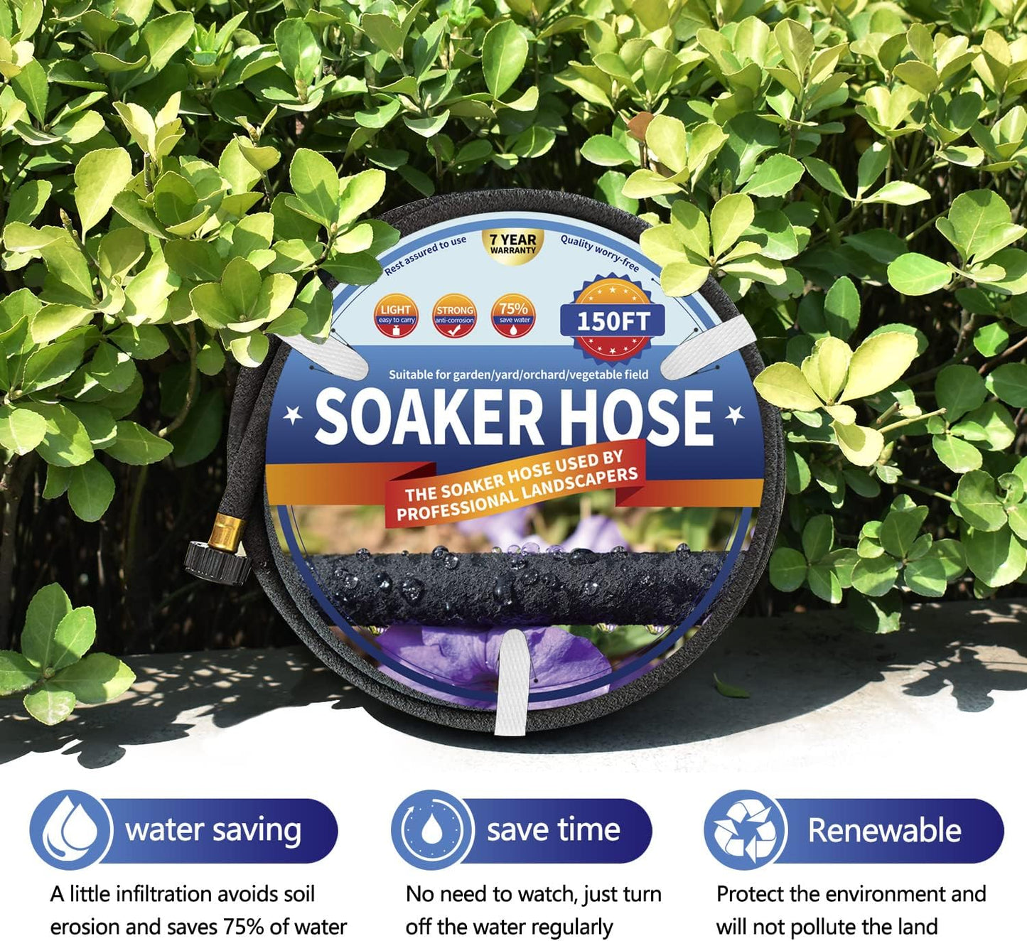 3 Pack Soaker Hose 25 FT, 1/2’’ Diameter Heavy Duty Soaker Hoses 75 FT for Garden Beds To Save 70% Water, Short Drip Soaker Hose for Vegetable Beds (3 Pack 25 FT)
