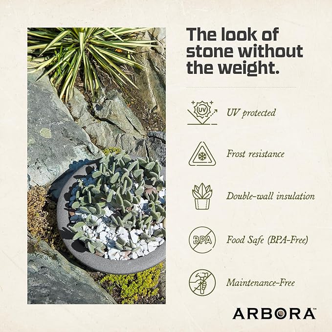 ARBORA 21" and 26” Santorini Bowls with Stone Blend Concrete Gray Finish - Polyresin Indoor and Outdoor Planters, Durable, Weatherproof, Lightweight, Large Plant Pots for Patio, Garden, Deck