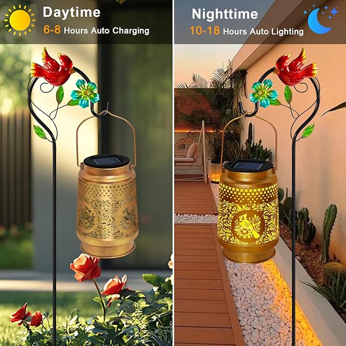 2 Pack Solar Lanterns Outdoor Waterproof,Cardinal Solar Lights Garden Decor Gifts for Mom Women Grandma Decoration Outside for Yard, Patio,Backyard,Porch