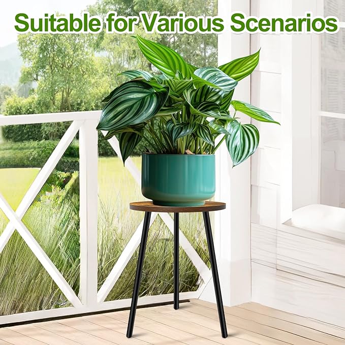 Plant Stand Indoor, Modern Plant Stands for Indoor Plants, Single Flower Stand with Round Wooden Board for Living Room, Balcony, Deck
