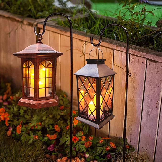 Solar Outdoor Waterproof Hanging Lantern, Yard Decorative Solar Lights PVC Upgrade 3 LED Flickering Flameless Candle Decorative Lights for Garden(Garden Candle)