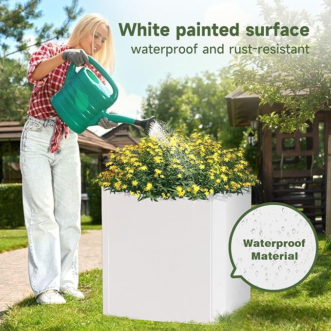 Steel Planter Box-26"x26"x26"-Large Square Planter Box-Outdoor Indoor-Cube Steel Planter Heavy Duty White Metal Planter Flower Pot Commercial Residential for Home Garden Porch Hotel Patio
