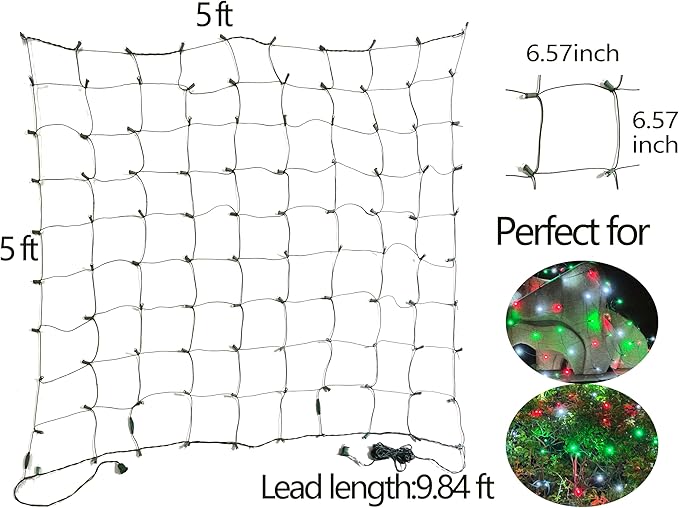 HISHINY Christmas Net Lights Outdoor for Bushes,100LED 5X5ft Connectable Bush Yard Mesh Shrub Net Light Decorations for Party, Holiday, Wedding, Tree,Home Decor(Red White Green)