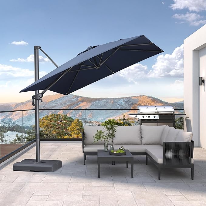PURPLE LEAF 8 FT Cantilever Patio Umbrella Outdoor Aluminum Offset Square Umbrella with 3 Years Fade Resistance Recycled Fabric and 360-degree Rotation for Deck Pool Garden, Ocean Slate