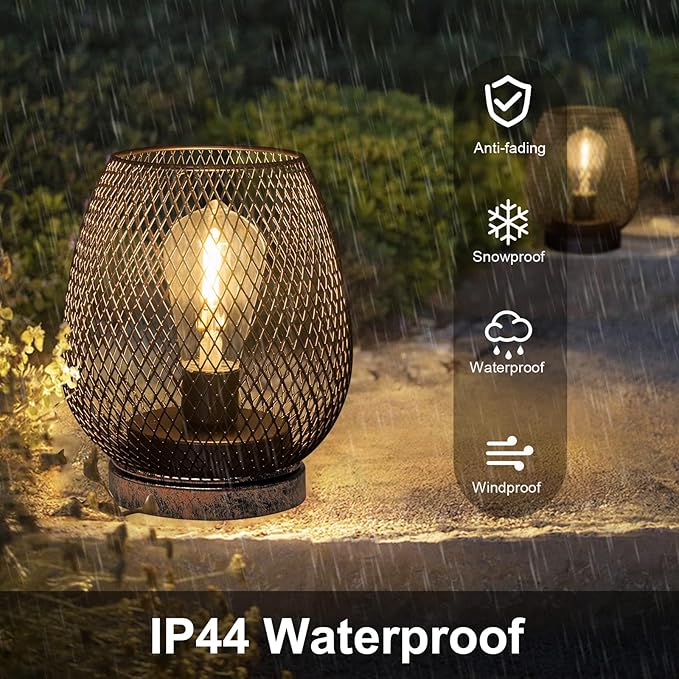 2 Pack Battery Operated Lamp Outdoor Table Lantern,Metal Cage Cordless Lamps with LED Bulb for Weddings Parties Patio Events Indoor Outdoor Patio Bedroom Living Room(Bronze)