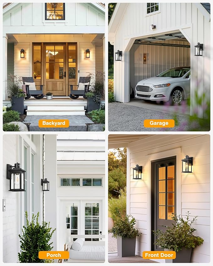 VIANIS Motion Sensor Outdoor Light, 2 Packs Exterior Lights for House, Black Waterproof Dusk to Dawn Outside Porch Lights Lantern for Garage Patio Doorway,Distance Adjustable(Hardwired, not Solar)