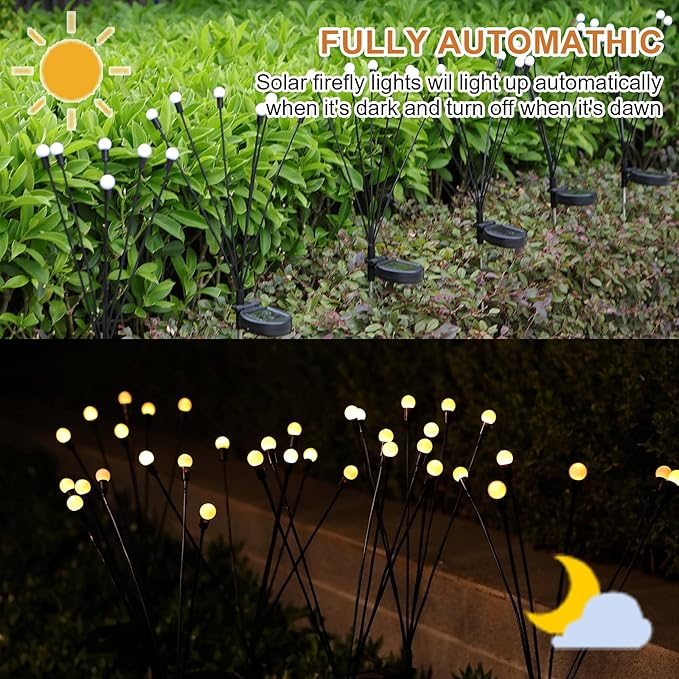 Firefly Garden Lights Solar Outdoor - 80 LED Solar Firefly Lights Outdoor Waterproof, Yard Patio Decoration Solar Powered Firefly Lights, Warm White 10PCS