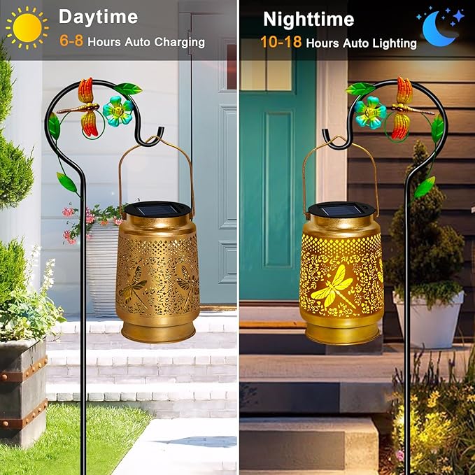 2 Pack Solar Lanterns Outdoor Waterproof,Dragonfly Solar Lights Garden Decor Gifts for Mom Women Grandma Decoration Outside for Yard, Patio,Backyard,Porch