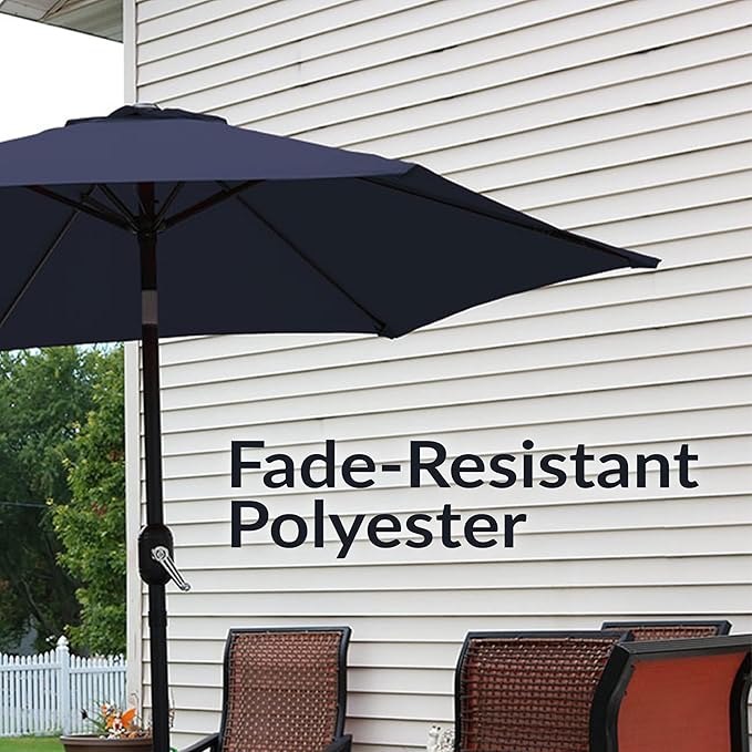 Sunnydaze Outdoor Patio Umbrella - Polyester Table Market Umbrella with Push-Button Tilt and Crank - 6 Sturdy Ribs - Blue - 7.5ft