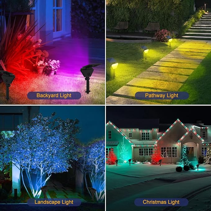 T-SUN Solar Spotlights Outdoor 6Pack Solar Landscape Spot Lights Color Changing IP65 Waterproof Auto On/Off for Garden Yard Lawn Pathway