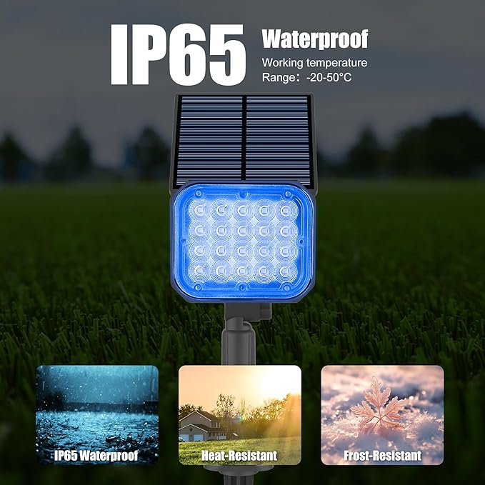 Solar Spot Lights Outdoor, Blue Solar Lights Outdoor Waterproof IP65, Adjustable Panel Solar Landscape Spotlights for Tree Yard Halloween Christmas Landscape Decor, 6 Pack