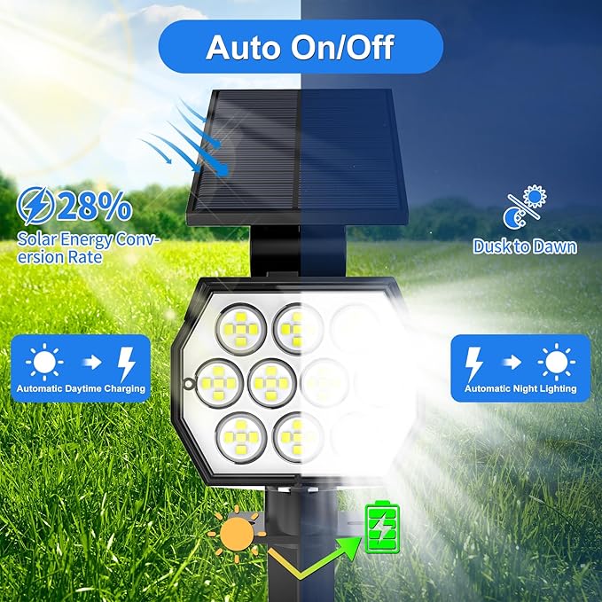 Solar Spot Lights Outdoor Waterproof IP67, 6 Pack - 50 LED Adjustable Solar Powered Landscape Spotlight with 3 Lighting Modes, Stake Light for Outside Yard Lawn Pathway Tree (Cool White)
