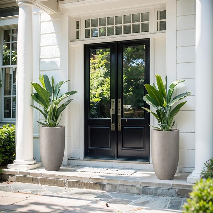 Kante 24 Inch Tall Round Concrete Planter, 2 Pack Large Indoor Outdoor Plant Pots with Drainage Hole and Rubber Plug, Modern Decorative Garden Pots for Home Patio Porch, Weathered Concrete