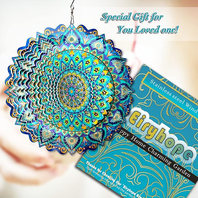 Wind Spinners Peacock Mandala Wind Spinner 3D Hanging Wind Sculpture Creates Mesmerizing Holographic Effect, Outdoor Garden Decor Kinetic Yard Art Decoration, Fun Mandala Gifts for Women Men