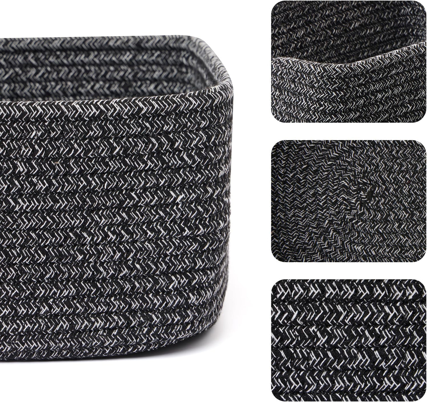 Small Storage Baskets for Organizing | Closet Organizer Bins | Shelf Toy Basket | Woven Rope Baskets | Cube Decorative Box | Shallow Basket | 11.5x7.5x4.7” | 3 Packs Dark Gray