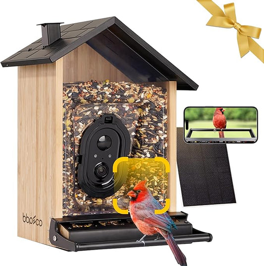 Smart Squirrels-Proof Bird Feeder with Camera Solar Powered, AI Identify Bird Species, Instant Notification Camera, CCPA Data Security, 3.2L Ultra Large Capacity Gift