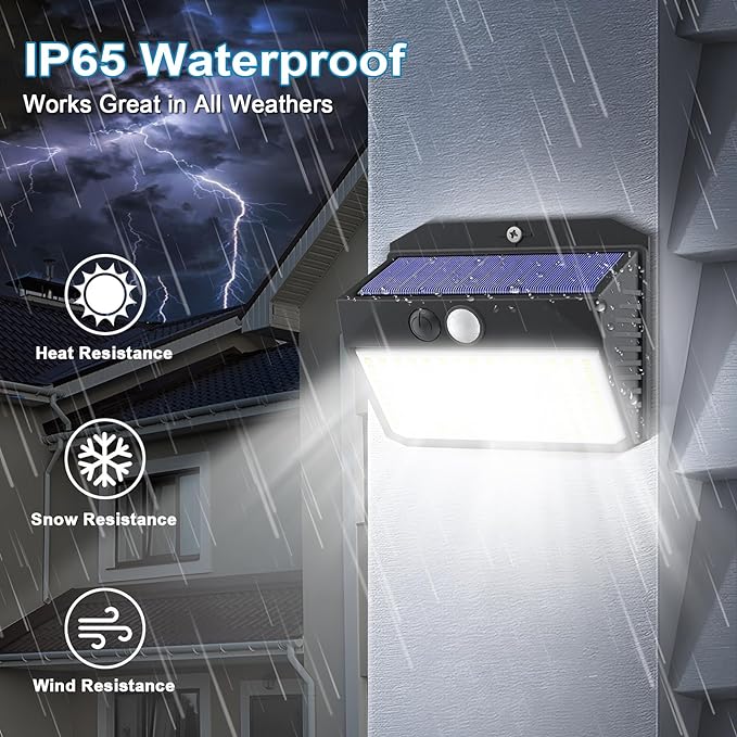 Solar Lights Outdoor, 150 LED, 8 Pack, Motion Sensor, IP65 Waterproof, 3 Lighting Modes, Solar Powered Light Fixture for House, Garden, Patio, Fence, Garage